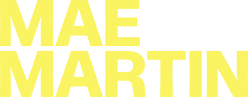 Yellow text 'MAE MARTIN' on a white background